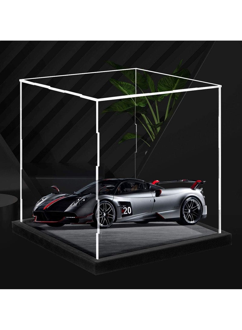 Clear Self-Assembly Acrylic Display Case with Black Velvet Base, Deluxe Dustproof Showcase, Cube Countertop Box for Collectibles, Home Organization (10x10x10 inch)