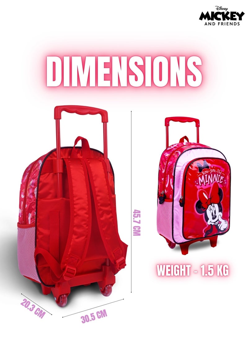 Minnie Mouse  16 Inch Kids 3-in-1 Trolley School Bag Set - Ergonomic Backpack, Insulated Lunch Bag & Pencil Case,Lightweight, Students 6+ - Perfect for Travel & School,For Girls