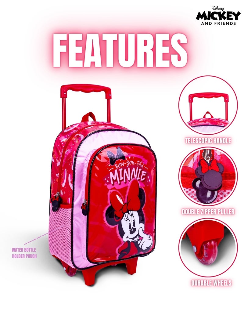 Minnie Mouse  16 Inch Kids 3-in-1 Trolley School Bag Set - Ergonomic Backpack, Insulated Lunch Bag & Pencil Case,Lightweight, Students 6+ - Perfect for Travel & School,For Girls