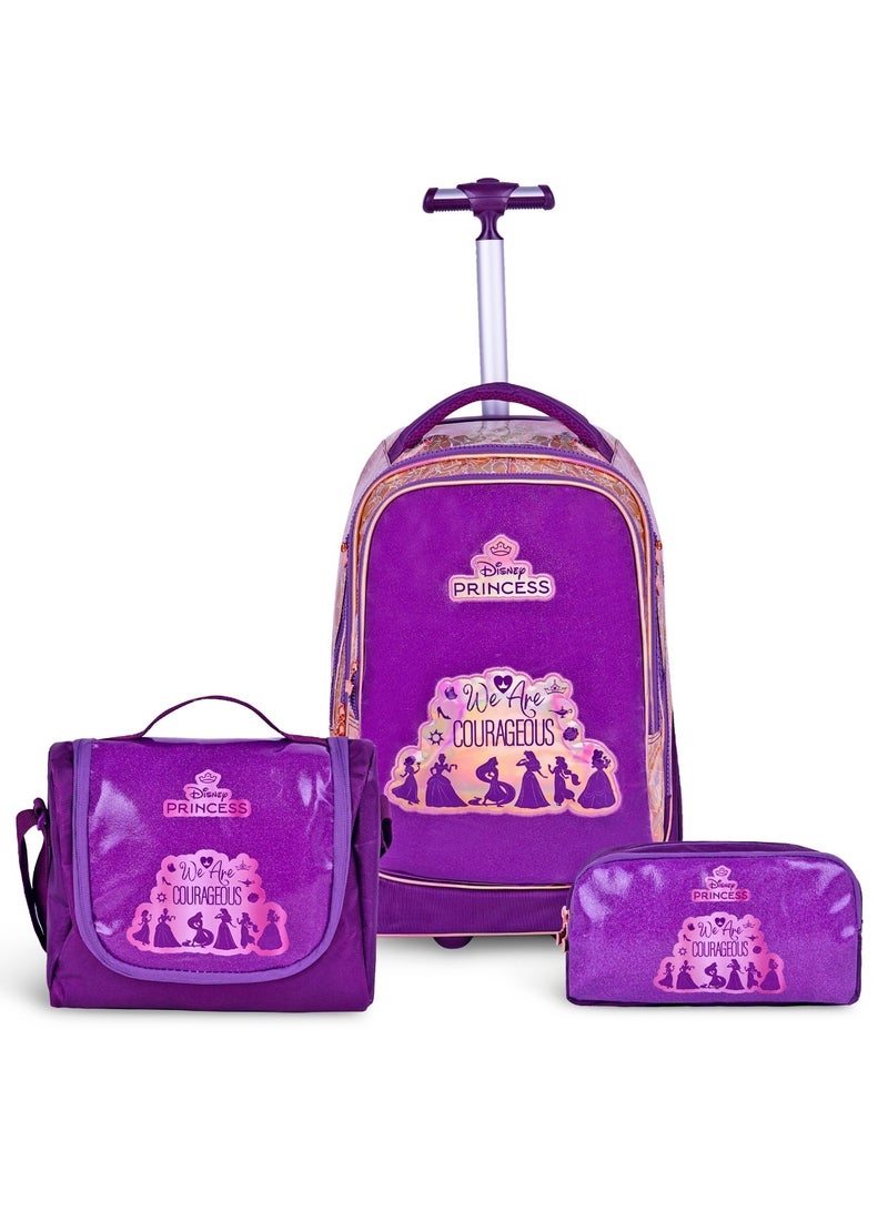 Princess  20 Inch Kids Premium 3-in-1 Trolley School Bag Set - Ergonomic Backpack, Insulated Lunch Bag & Pencil Case,Lightweight, Durable, Students 6+ - Perfect for Travel & School,For Girls