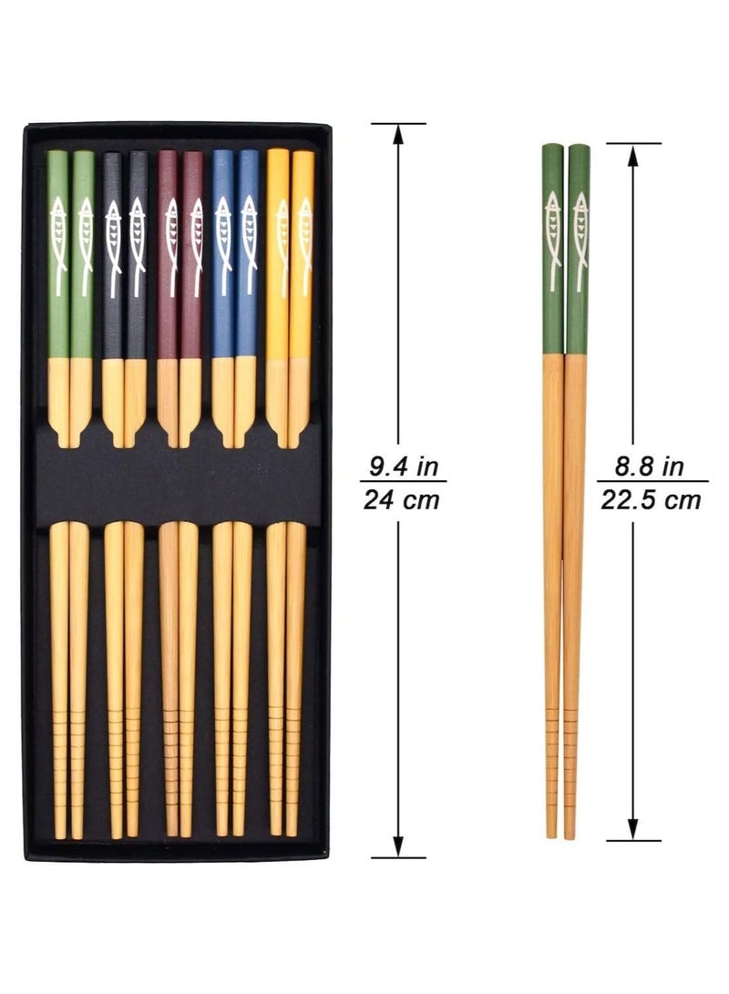 5 Pairs Reusable Chopsticks Set Lightweight Different Style Chop Sticks Utensils, Wooden Chinese Japanese Korean Chopsticks, Family Use Gift Set for Sushi, Noodles, Rice, Camping