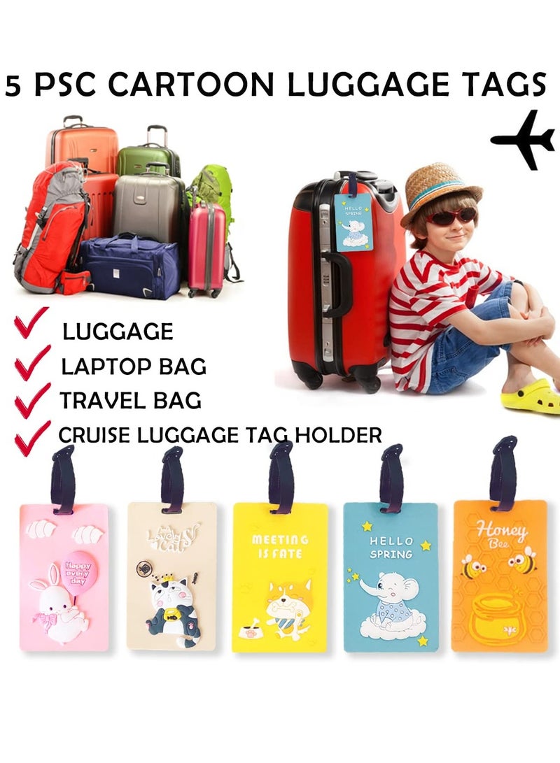 Luggage Tags for Suitcases, Cute Cartoon Waterproof PVC Soft Rubber Suitcase Tags, Fashion Travel Labels, Cruise Tag Holder, Prevent Loss 5 Pcs