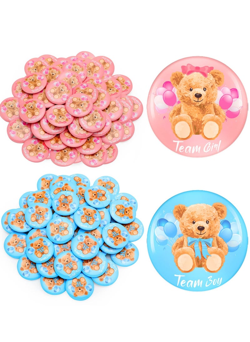 Gender Reveal Button, 100 Pcs Team Boy Girl Button Pins for Baby Shower Party Supplies, Bear Gender Reveal Pins Baby Shower Buttons Pins for Gender Reveal Party Game Supplies, 1.5 Inches