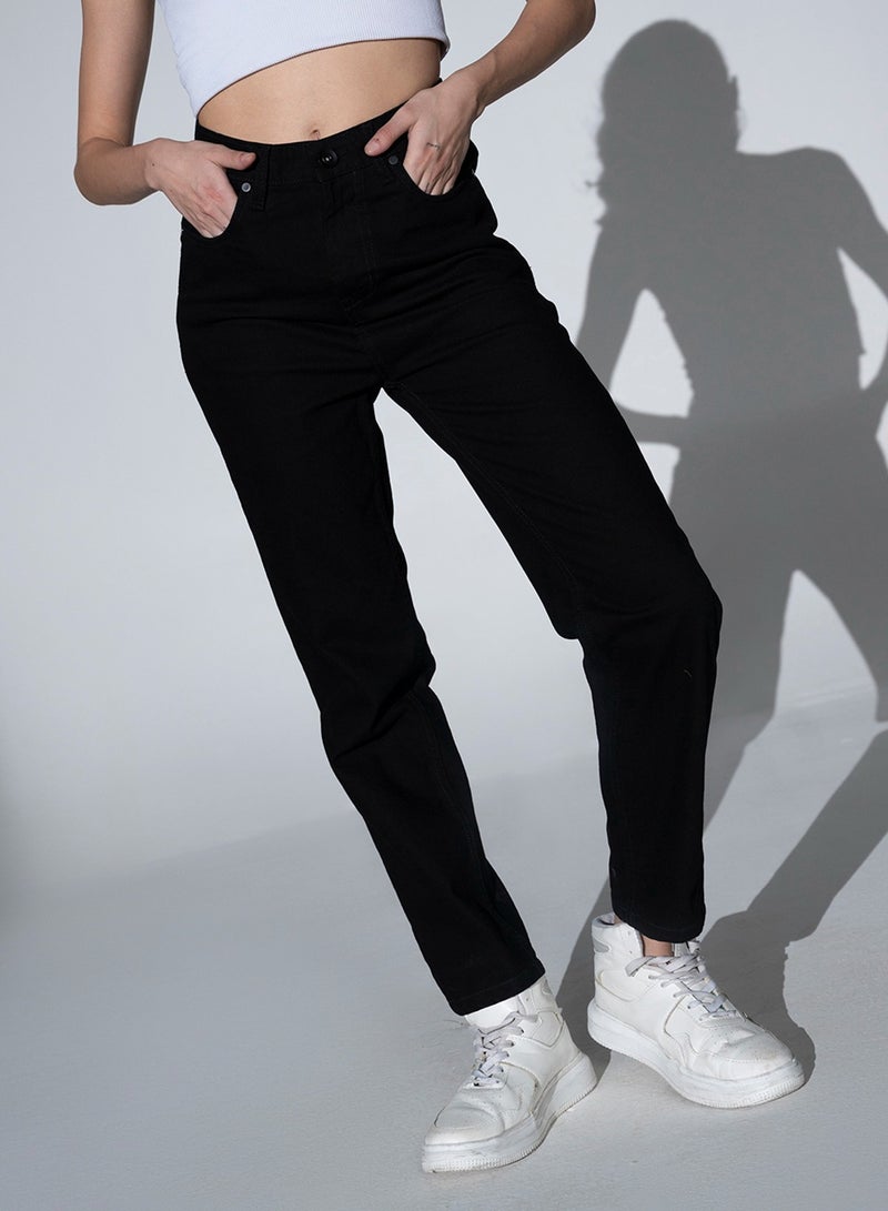 Black High-Rise Straight Fit Jeans for Women