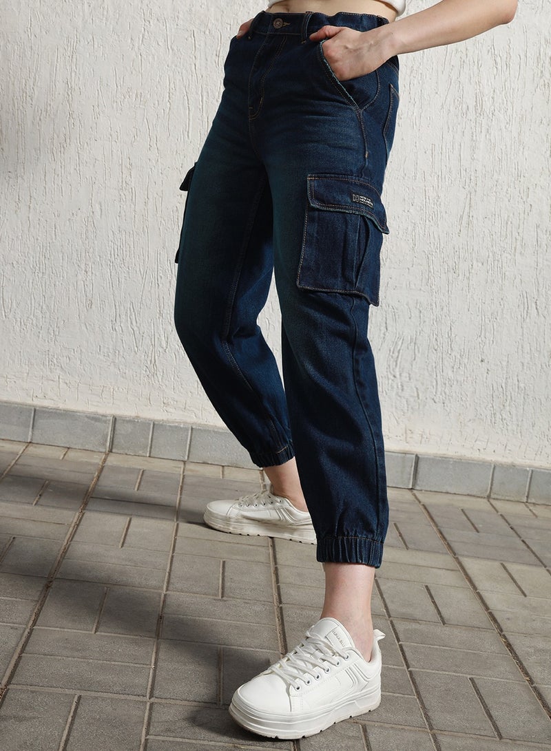 Relaxed Fit High-Rise Pure Cotton Cargo Jogger for Women