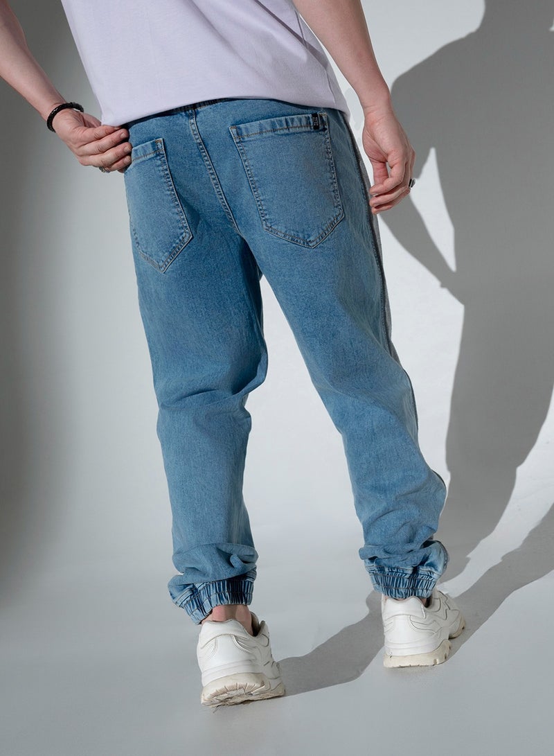 Relaxed Fit Light Blue Stretchable Jogger Jeans for Men