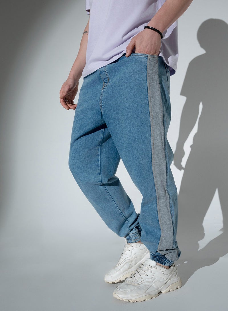 Relaxed Fit Light Blue Stretchable Jogger Jeans for Men