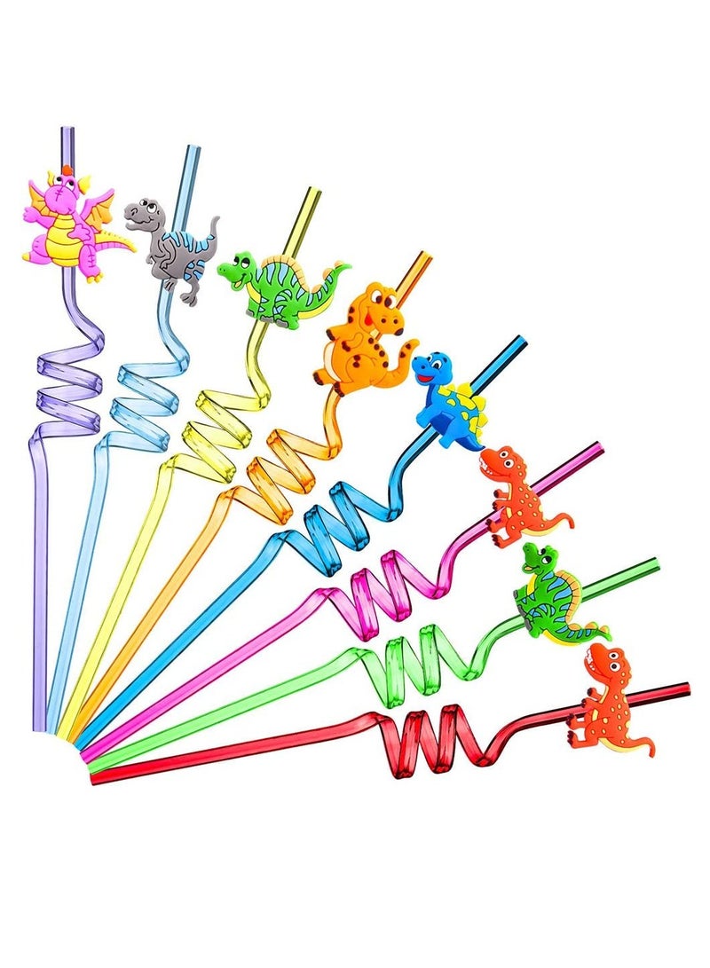 24 Pieces Reusable Dinosaur Straws Plastic Dinosaur Straws for Kids Safari Jungle Dinosaur Theme Straws for Dinosaur Party Decoration Supplies Birthday Party Favors