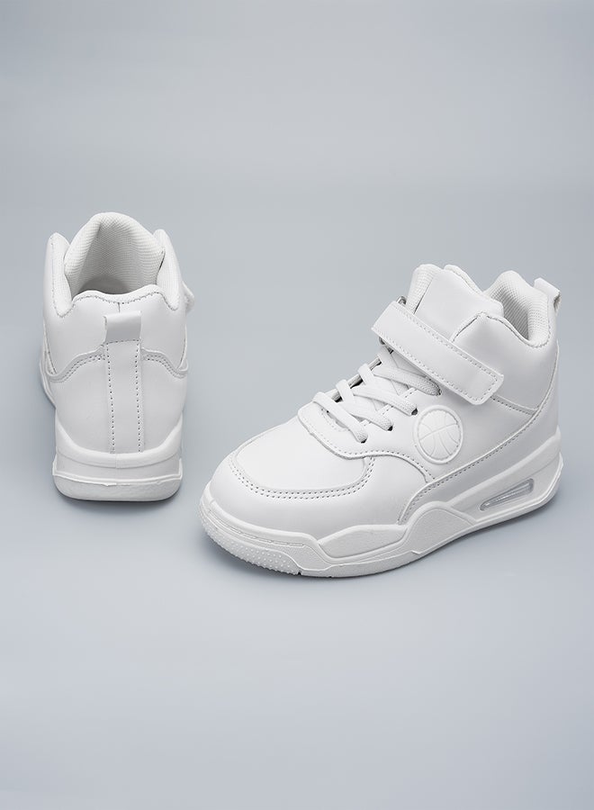 High-Top White School Sneakers with Velcro Straps for Active Kids