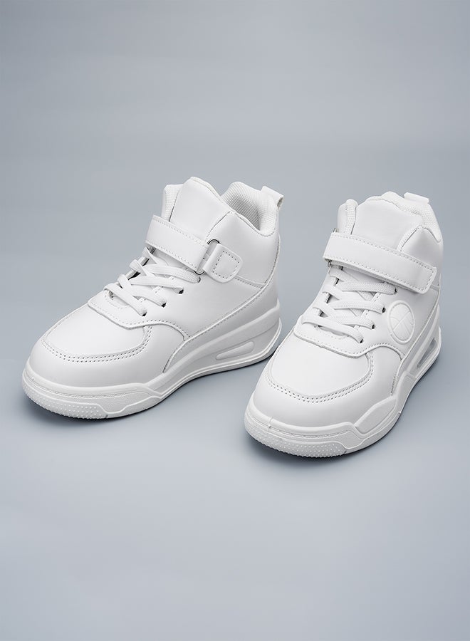 High-Top White School Sneakers with Velcro Straps for Active Kids