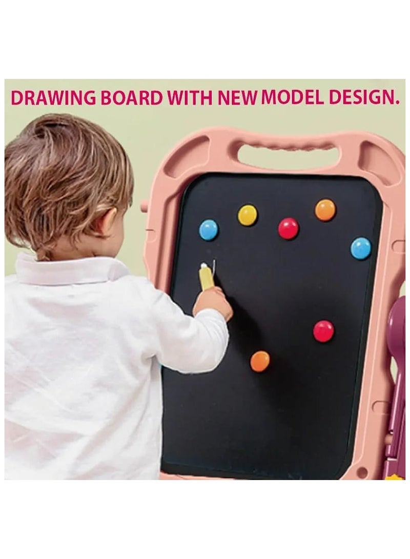 Artist Board for Kids Dual Sided -Adjustable Standing & 360 Degree Rotation Art Easel for Toddler, with Accessories -48 Pcs-Marron