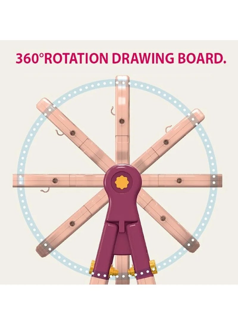 Artist Board for Kids Dual Sided -Adjustable Standing & 360 Degree Rotation Art Easel for Toddler, with Accessories -48 Pcs-Marron