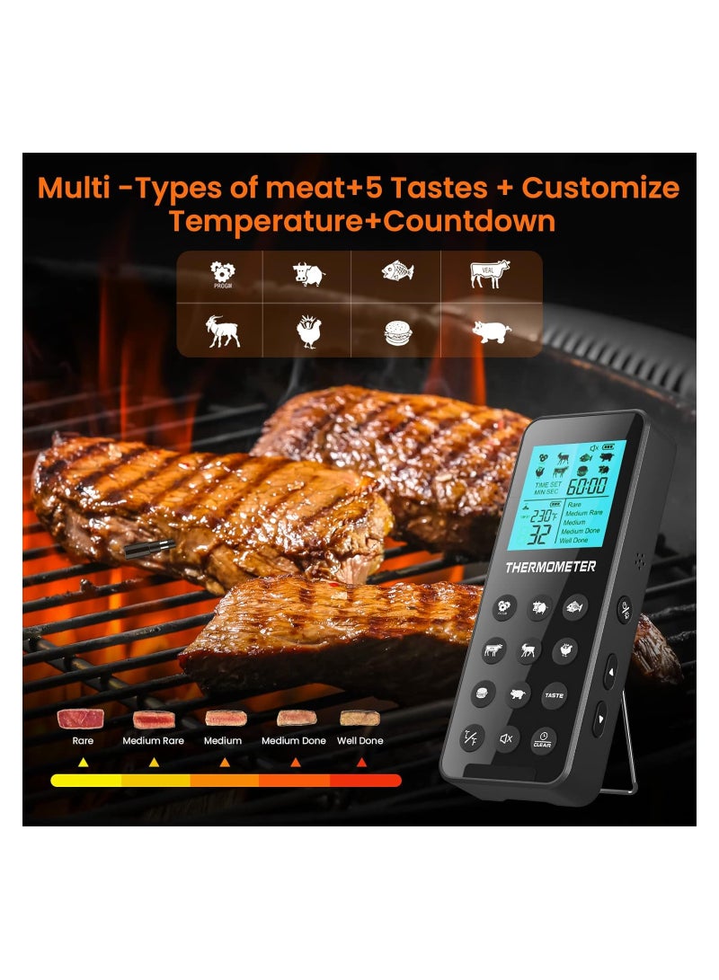 Wireless Meat Thermometer IP67 with Probe, 300FT Range, Digital Alarm Function for Oven, Grill, BBQ, Smoker, Kitchen, and Rotisserie Cooking. Perfect for Meat Grilling!