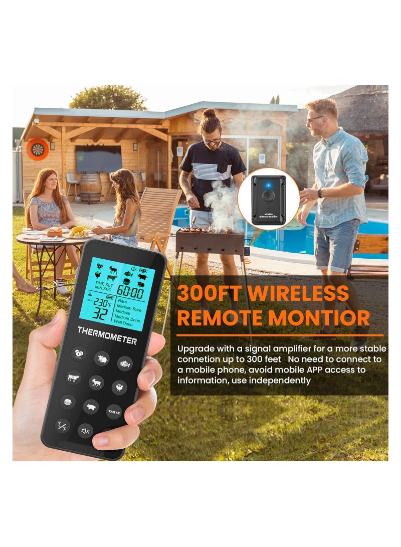 Wireless Meat Thermometer IP67 with Probe, 300FT Range, Digital Alarm Function for Oven, Grill, BBQ, Smoker, Kitchen, and Rotisserie Cooking. Perfect for Meat Grilling!