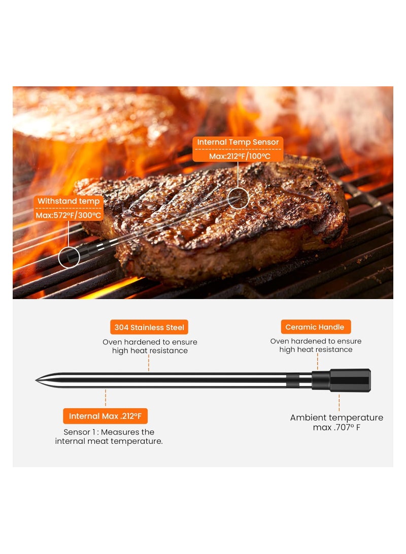 Wireless Meat Thermometer IP67 with Probe, 300FT Range, Digital Alarm Function for Oven, Grill, BBQ, Smoker, Kitchen, and Rotisserie Cooking. Perfect for Meat Grilling!