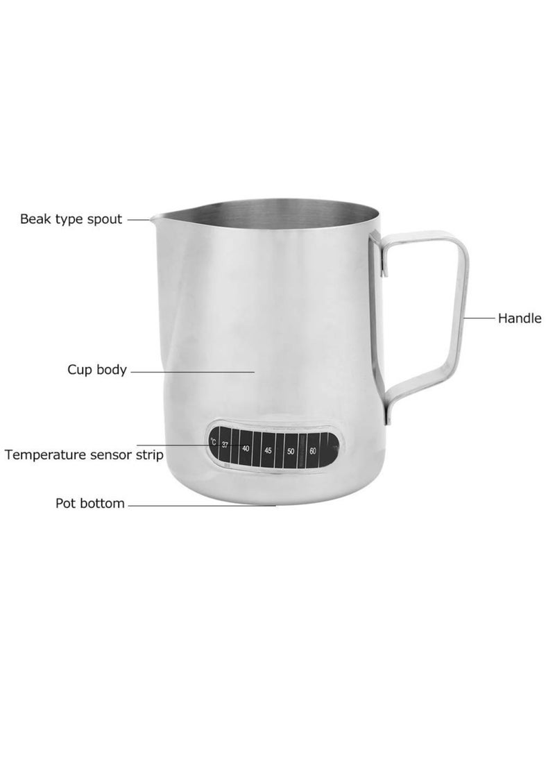 Stainless Steel Milk Frother Pitcher, 20oz Milk Frothing Pitcher With Thermometer, Stainless Steel Milk Jug Steaming Pitcher Milk Steamer Cup For Latte Art