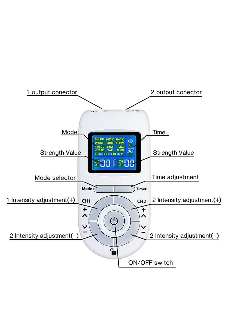 TENS Unit Muscle Stimulator Machine with Replacement Pads for Pain Relief, 12 Modes, 40 Intensities, TENS EMS Dual Channel Rechargeable Electric Pulse Massager