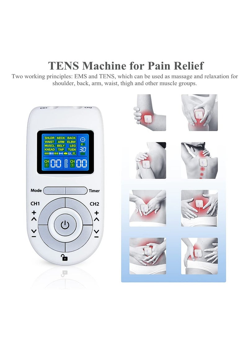 TENS Unit Muscle Stimulator Machine with Replacement Pads for Pain Relief, 12 Modes, 40 Intensities, TENS EMS Dual Channel Rechargeable Electric Pulse Massager