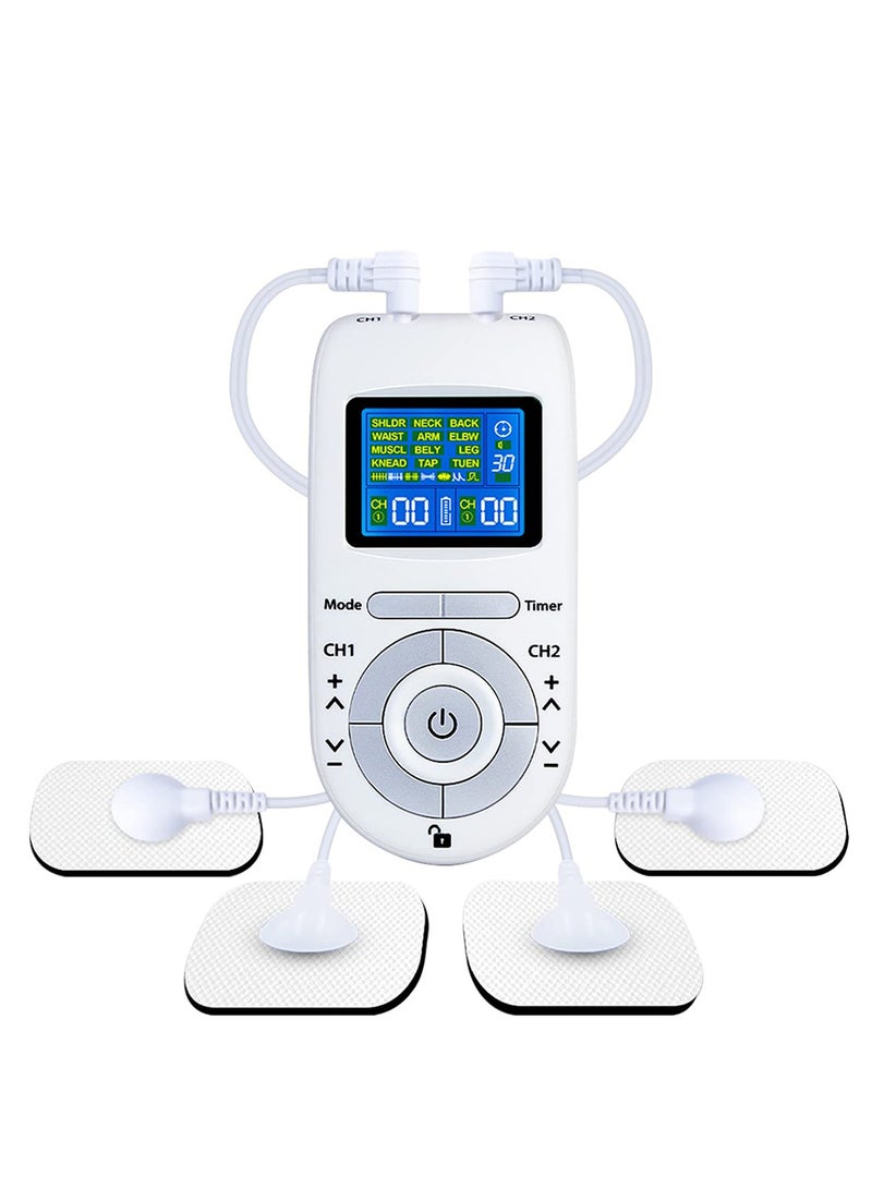 TENS Unit Muscle Stimulator Machine with Replacement Pads for Pain Relief, 12 Modes, 40 Intensities, TENS EMS Dual Channel Rechargeable Electric Pulse Massager
