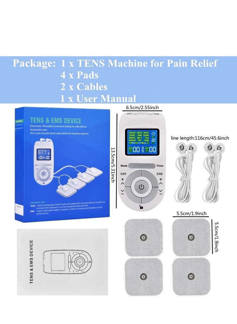 TENS Unit Muscle Stimulator Machine with Replacement Pads for Pain Relief, 12 Modes, 40 Intensities, TENS EMS Dual Channel Rechargeable Electric Pulse Massager