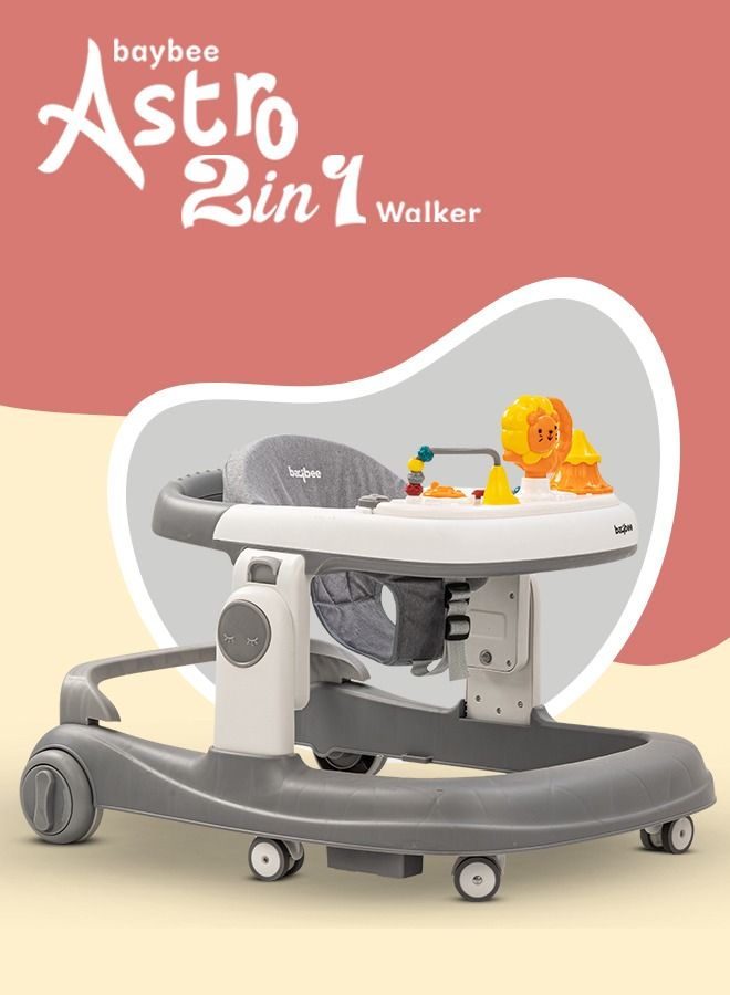 Astro 2 In 1 Baby Walker Round Kids Walker With 3 Adjustable Height Musical Toy Bar Baby Push Walker With Speed Adjustable Wheels Walker For Baby 6 To 24 Months Boys Girls Grey