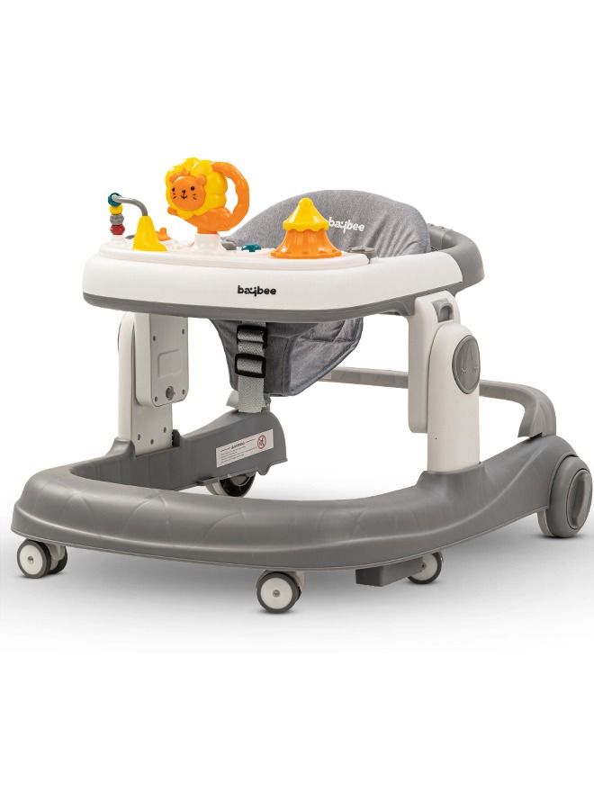 Astro 2 In 1 Baby Walker Round Kids Walker With 3 Adjustable Height Musical Toy Bar Baby Push Walker With Speed Adjustable Wheels Walker For Baby 6 To 24 Months Boys Girls Grey