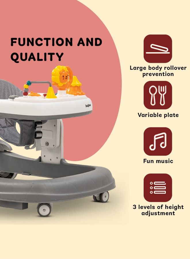 Astro 2 In 1 Baby Walker Round Kids Walker With 3 Adjustable Height Musical Toy Bar Baby Push Walker With Speed Adjustable Wheels Walker For Baby 6 To 24 Months Boys Girls Grey