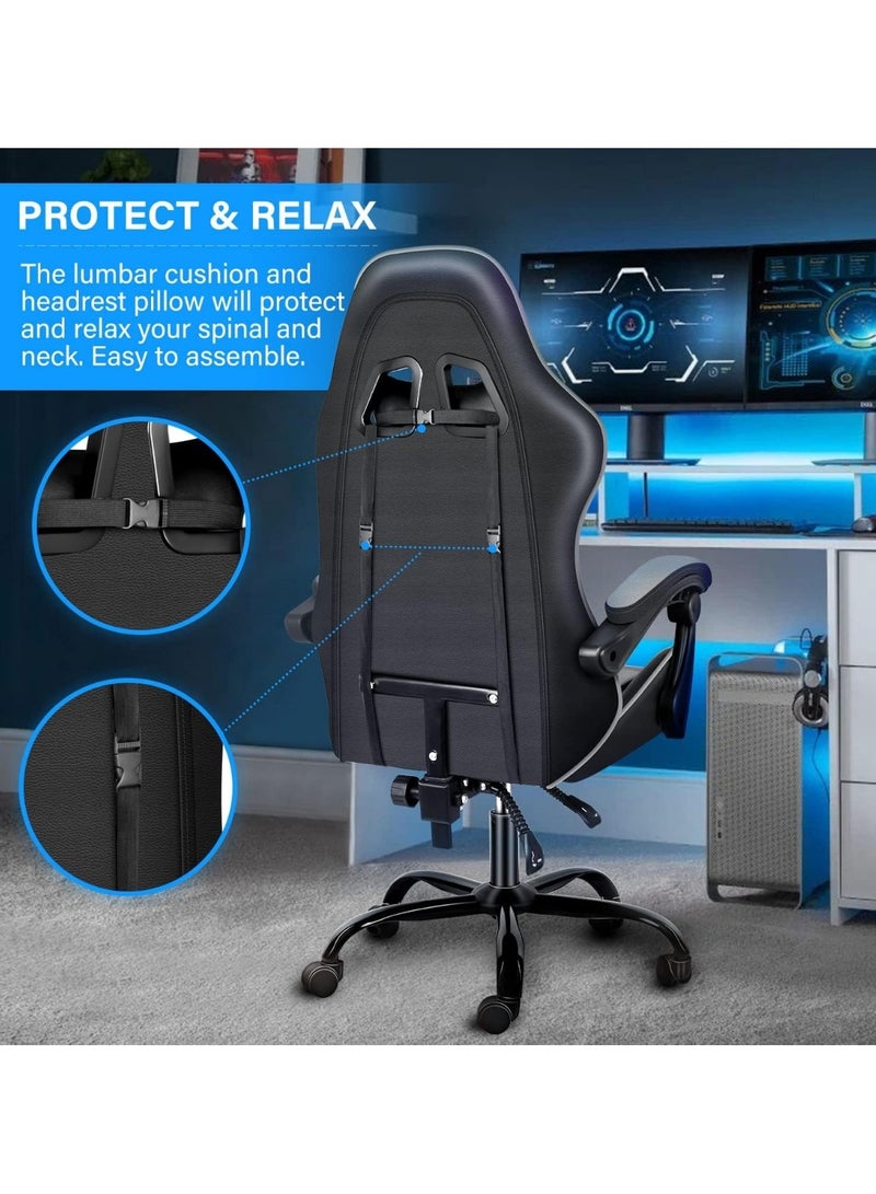 Mahmayi Gaming Chair Ergonomic Video Game Computer Chair, Backrest and Seat Height Adjustable, Swivel Recliner Chair Grey and Black for Office, Gaming Station, Home