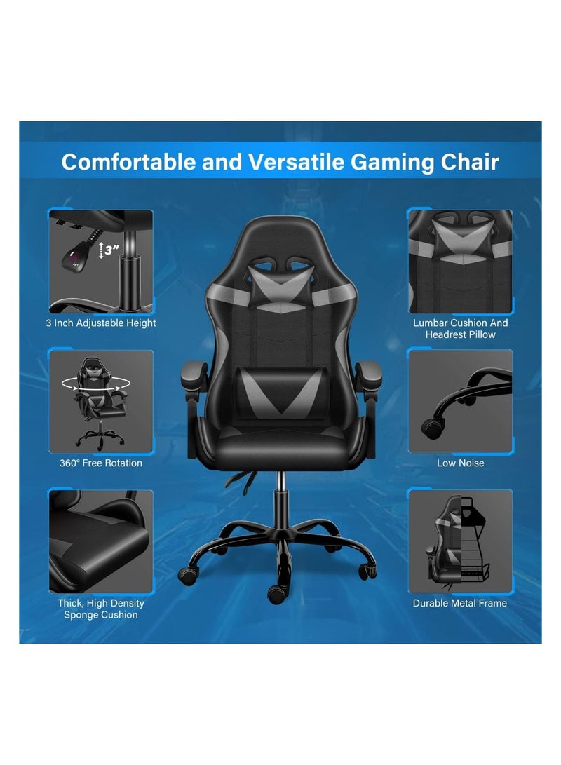 Mahmayi Gaming Chair Ergonomic Video Game Computer Chair, Backrest and Seat Height Adjustable, Swivel Recliner Chair Grey and Black for Office, Gaming Station, Home
