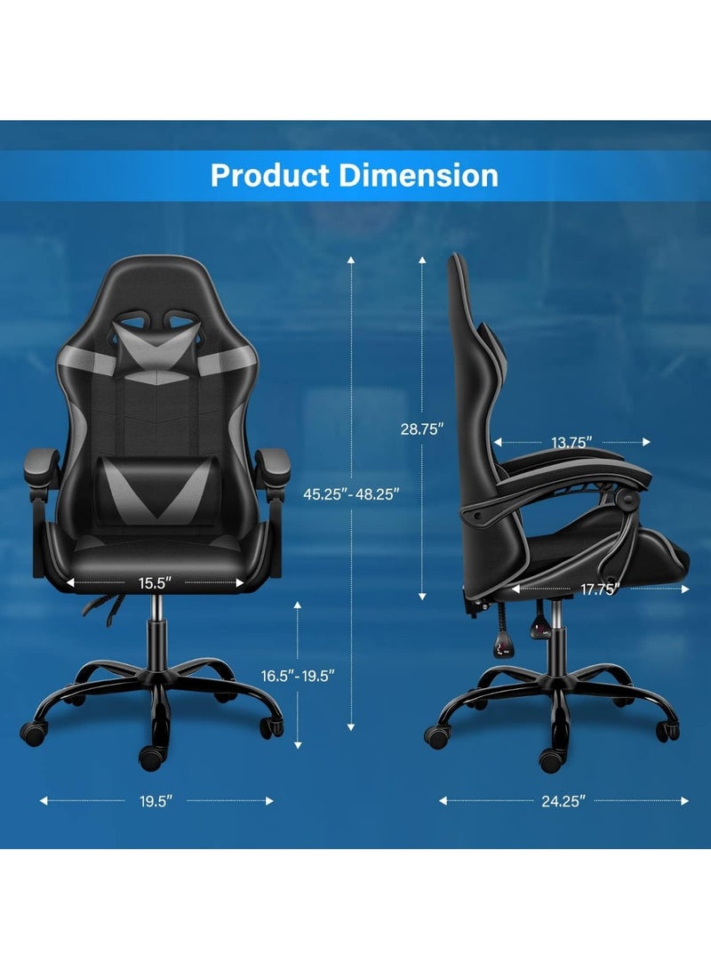Mahmayi Gaming Chair Ergonomic Video Game Computer Chair, Backrest and Seat Height Adjustable, Swivel Recliner Chair Grey and Black for Office, Gaming Station, Home