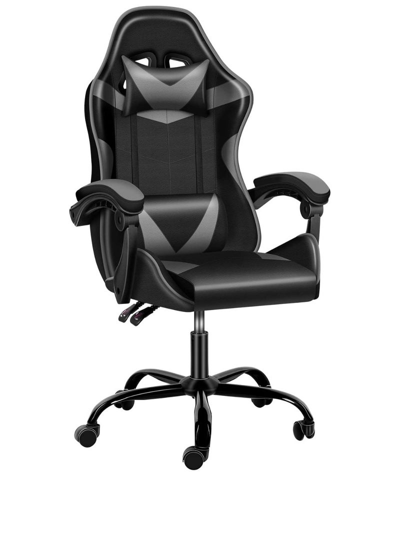 Mahmayi Gaming Chair Ergonomic Video Game Computer Chair, Backrest and Seat Height Adjustable, Swivel Recliner Chair Grey and Black for Office, Gaming Station, Home