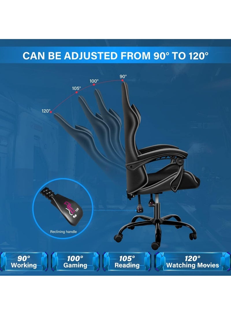 Mahmayi Gaming Chair Ergonomic Video Game Computer Chair, Backrest and Seat Height Adjustable, Swivel Recliner Chair Grey and Black for Office, Gaming Station, Home