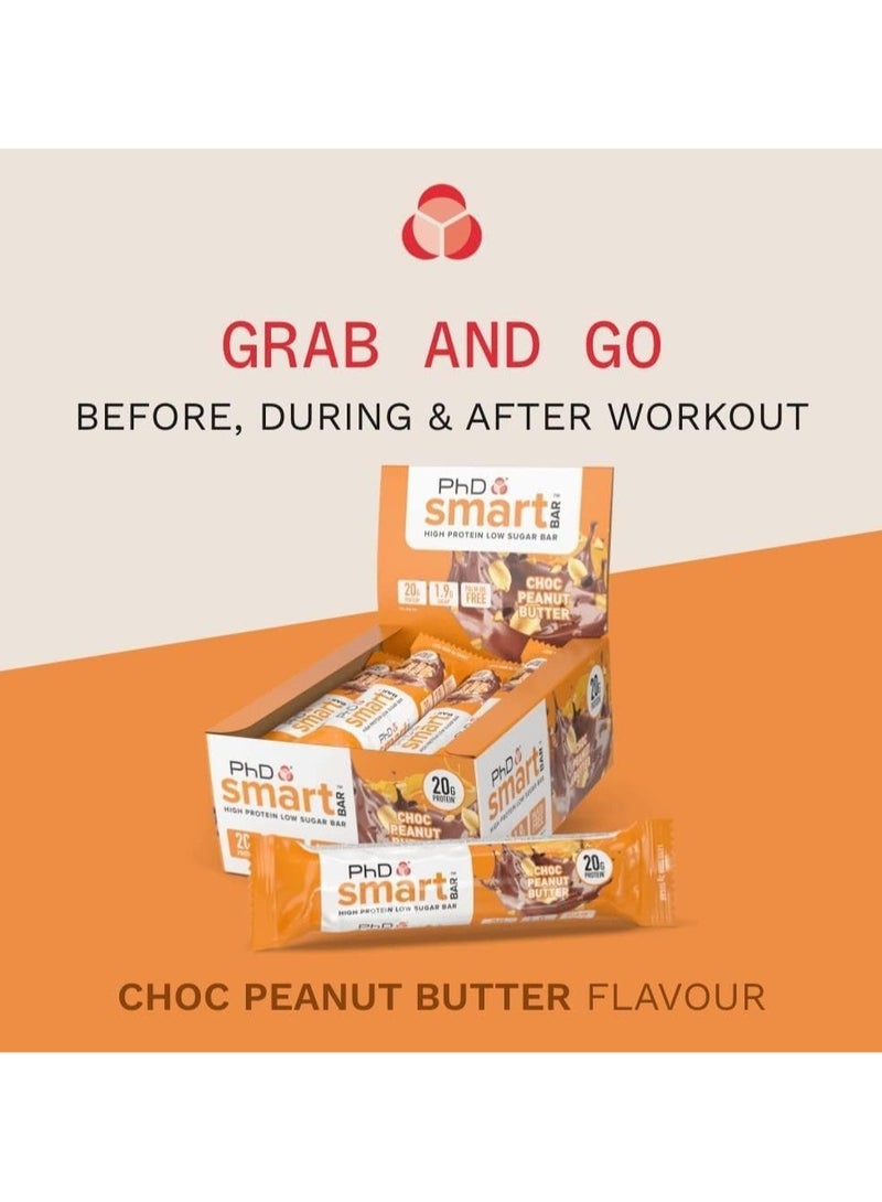 PHD Smart Bar, High Protein Low Sugar Bar, Choc Peanut Butter Flavour - 20g protein, 2.2g sugar and Low Sugar - 12 pack to 64g per bar