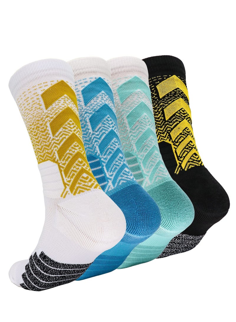 Men's Athletic Socks, 4 Pairs Thick Cushioned Sport Basketball Running Lightweight and Breathable Training Compression Socks for Men Women