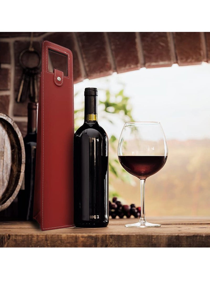 Wine Gift Bags for Single Bottle, Red Single Reusable Wine Bottle Bags with Handle, for Birthday Wedding Anniversary Red PU Leather