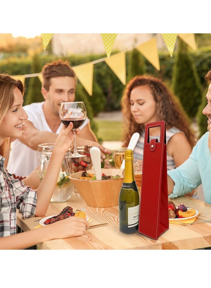 Wine Gift Bags for Single Bottle, Red Single Reusable Wine Bottle Bags with Handle, for Birthday Wedding Anniversary Red PU Leather