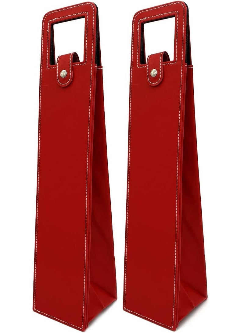 Wine Gift Bags for Single Bottle, Red Single Reusable Wine Bottle Bags with Handle, for Birthday Wedding Anniversary Red PU Leather