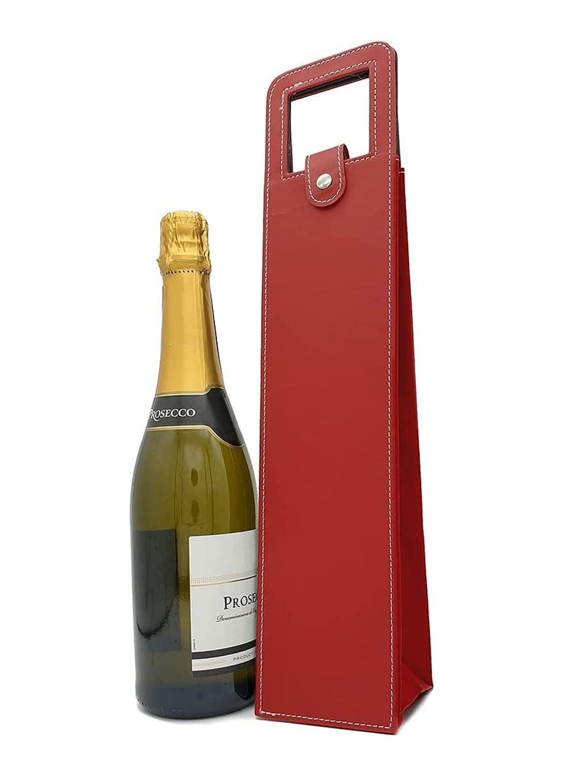 Wine Gift Bags for Single Bottle, Red Single Reusable Wine Bottle Bags with Handle, for Birthday Wedding Anniversary Red PU Leather