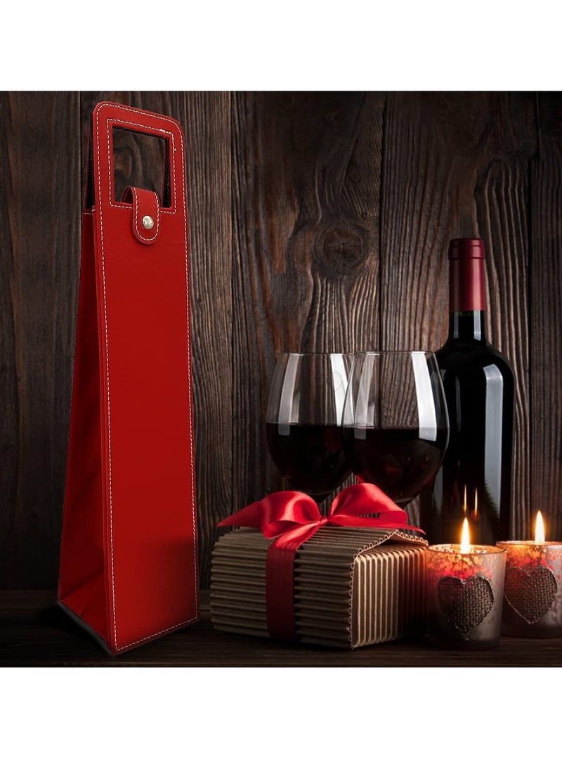 Wine Gift Bags for Single Bottle, Red Single Reusable Wine Bottle Bags with Handle, for Birthday Wedding Anniversary Red PU Leather