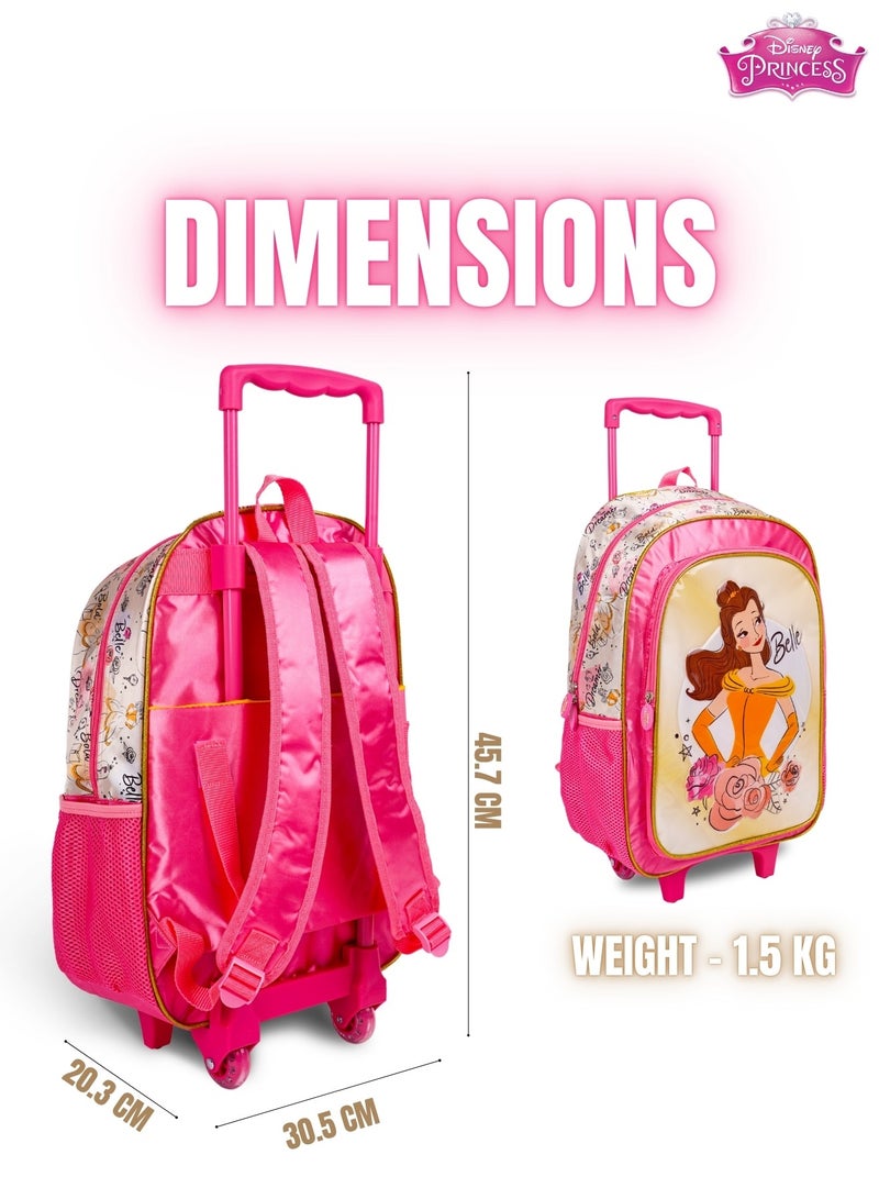 Princess  18 Inch Kids 3-in-1 Trolley School Bag Set - Ergonomic Backpack, Insulated Lunch Bag & Pencil Case,Lightweight, Durable, Students 6+ - Perfect for Travel & School,For Girls