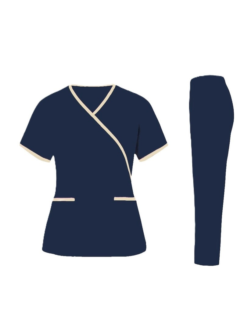 Exquisite Scrub Set Uniform for Women, Beautician, Housemaid, Nurse with Piping