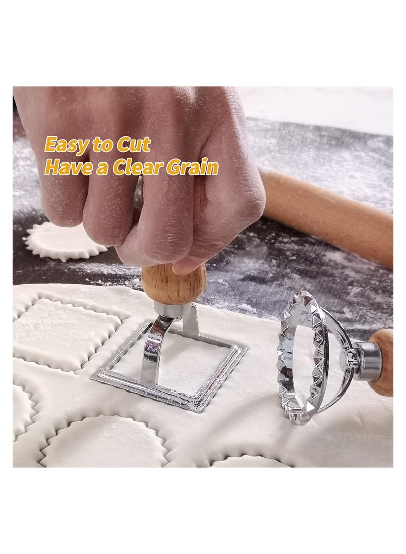Ravioli Maker Stamp Cutter with Roller Wheel Set Pasta Maker Mold with Wooden Handle and Fluted Edge for Ravioli Pasta Dumplings Lasagna Pierogi Set of 3