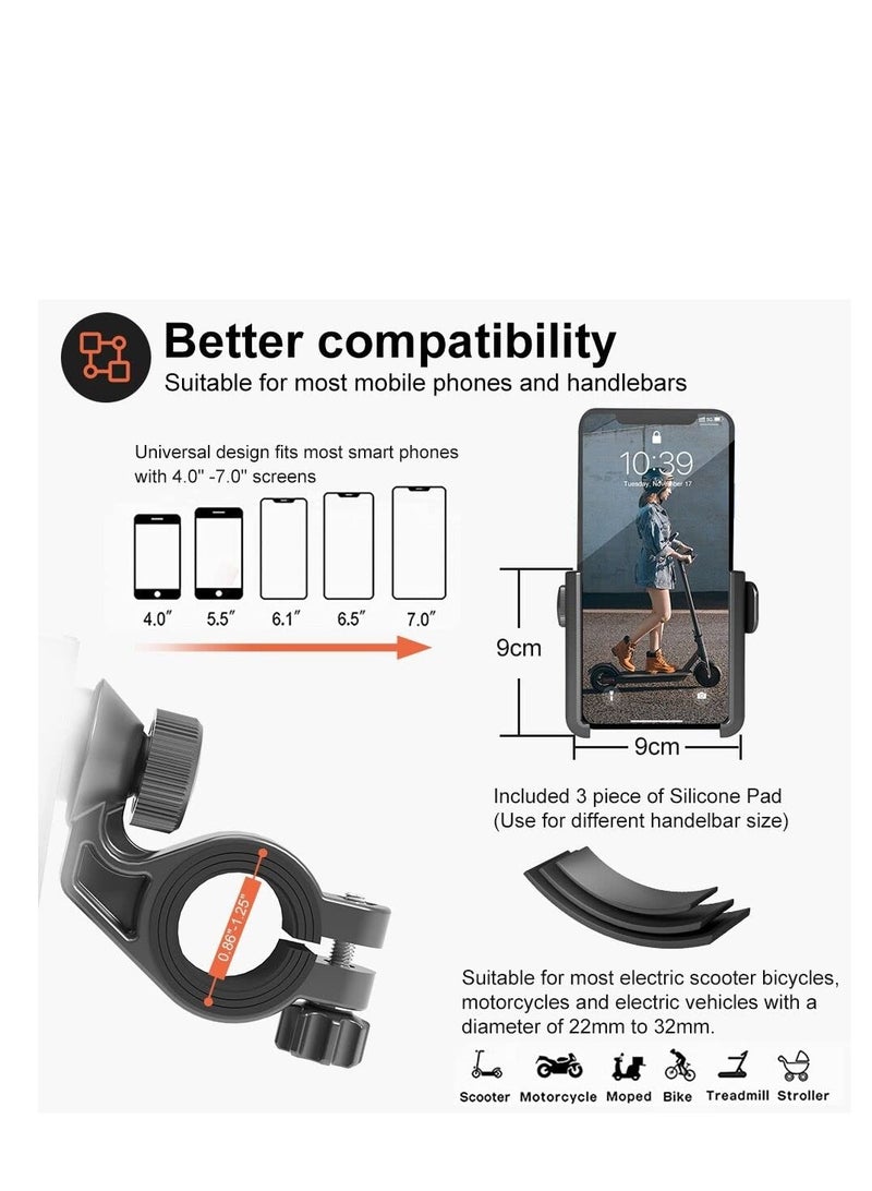 Bike Phone Mount Holder, Scooter Phone Mount, 360°Rotatable Handlebar Phone Holder, Adjustable Bicycle Motorcycle Scooter Handlebar Phone Clip Accessories, for 3.5