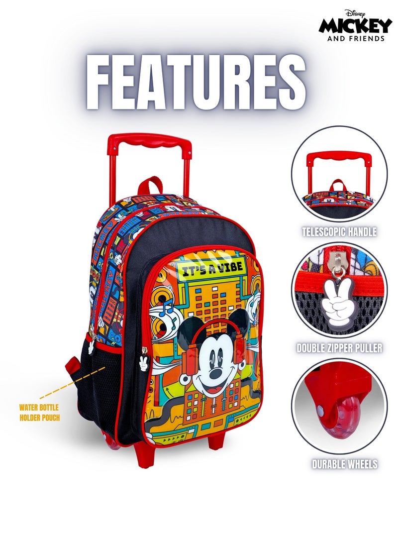 Mickey Mouse  16 Inch Kids 3-in-1 Trolley School Bag Set - Ergonomic Backpack, Insulated Lunch Bag & Pencil Case,Lightweight, Durable, Students 6+ - Perfect for Travel & School,For Boys