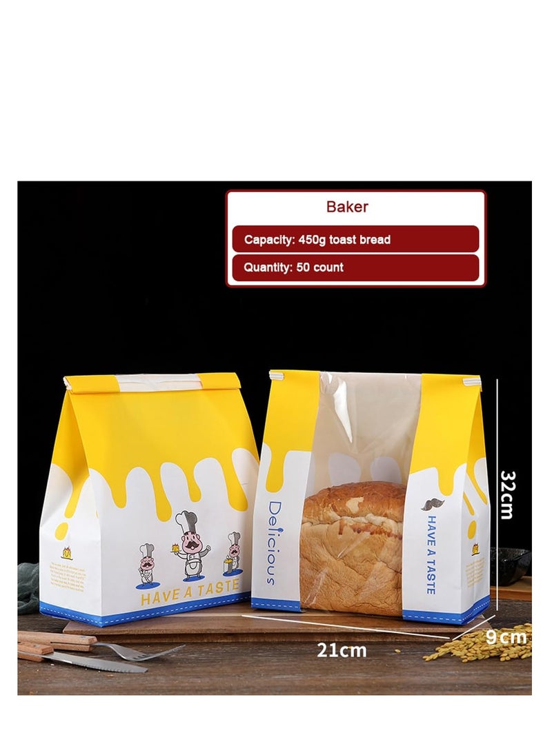 Bread Bags for Homemade Bread, 50 Pack Large Paper Bread Bags with Window, Bakery Bags Bread Storage Bags, Printed Tin Tie Tab Lock Loaf Bags for Food Packaging Storage, for Toast, Cookie, Bread