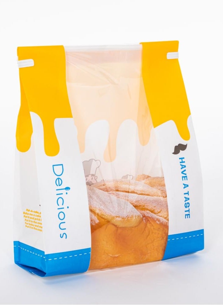 Bread Bags for Homemade Bread, 50 Pack Large Paper Bread Bags with Window, Bakery Bags Bread Storage Bags, Printed Tin Tie Tab Lock Loaf Bags for Food Packaging Storage, for Toast, Cookie, Bread