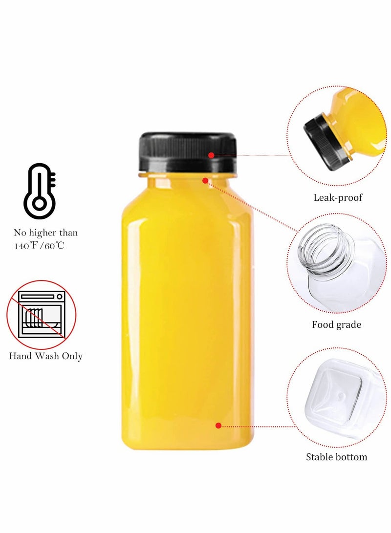 Plastic Juice Bottles Empty Clear Containers with Tamper Proof Lids for Juice, Milk, and Other Beverage 8 Oz 10 Pcs