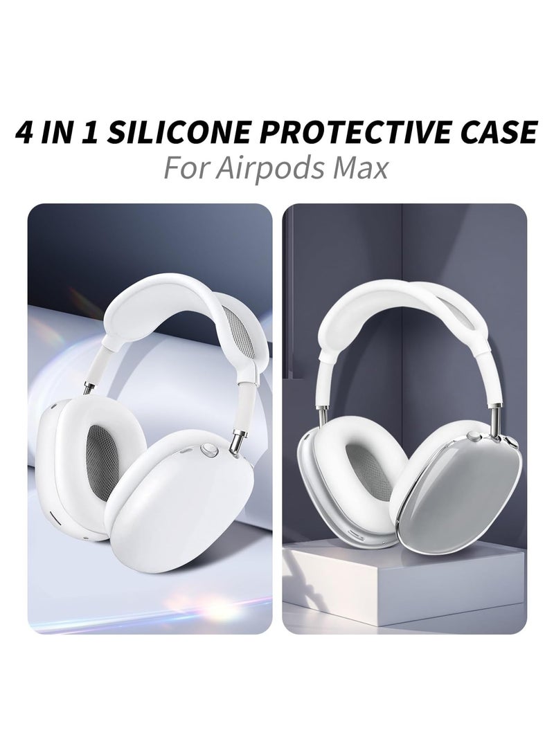 4 in 1 Clear Silicone Case Cover for AirPods Max Headphones White