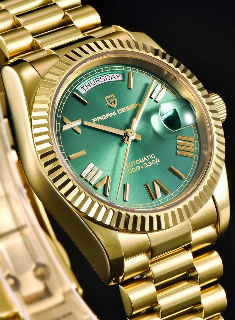 Automatic Men's Watches 36mm Gold Green Stainless Steel Mechanical Business Sports Luxury Wrist Watch for Men PD-1752