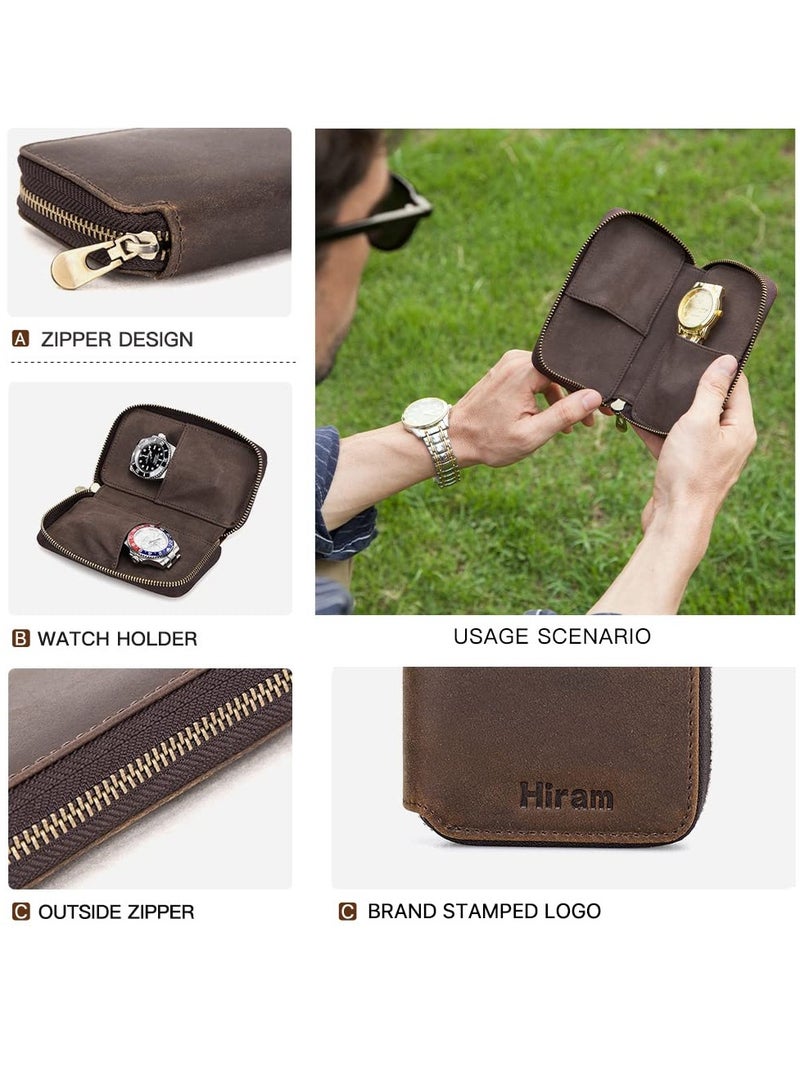 Leather Watch Pouch Watch Bracelet Storage Bag Case Leather 2 Pieces Portable Travel Watch Genuine Leather Pouch Watch Carrying Case for Men Women Couple Watches Bag Leather Coffee